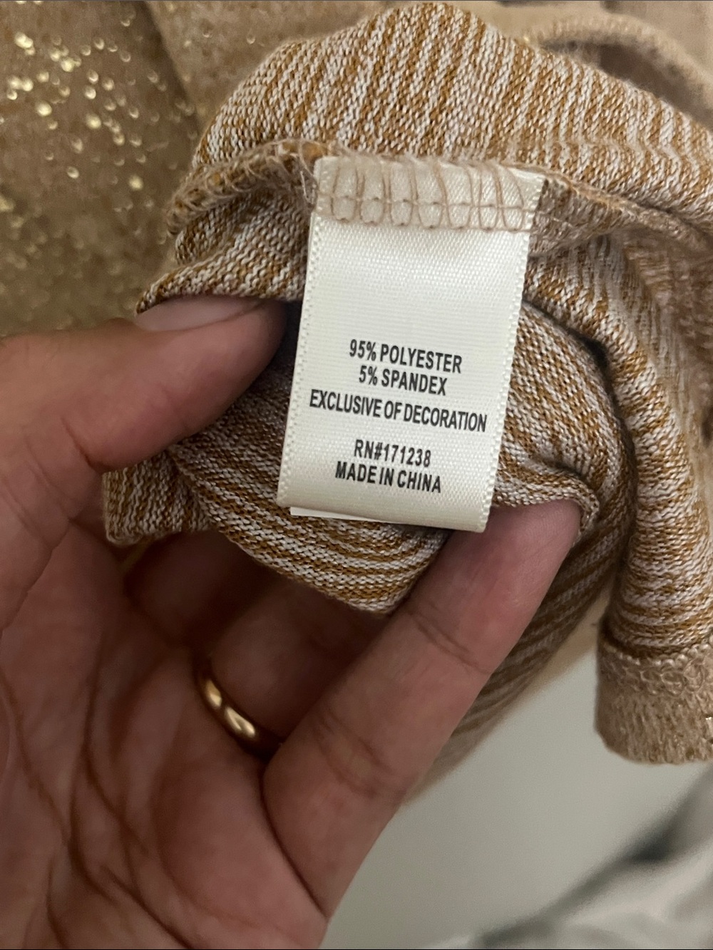 Holiday Glittery Beige Sparkle Crewneck Sweater with Button-Trim Sleeves - Picture 7 of 8